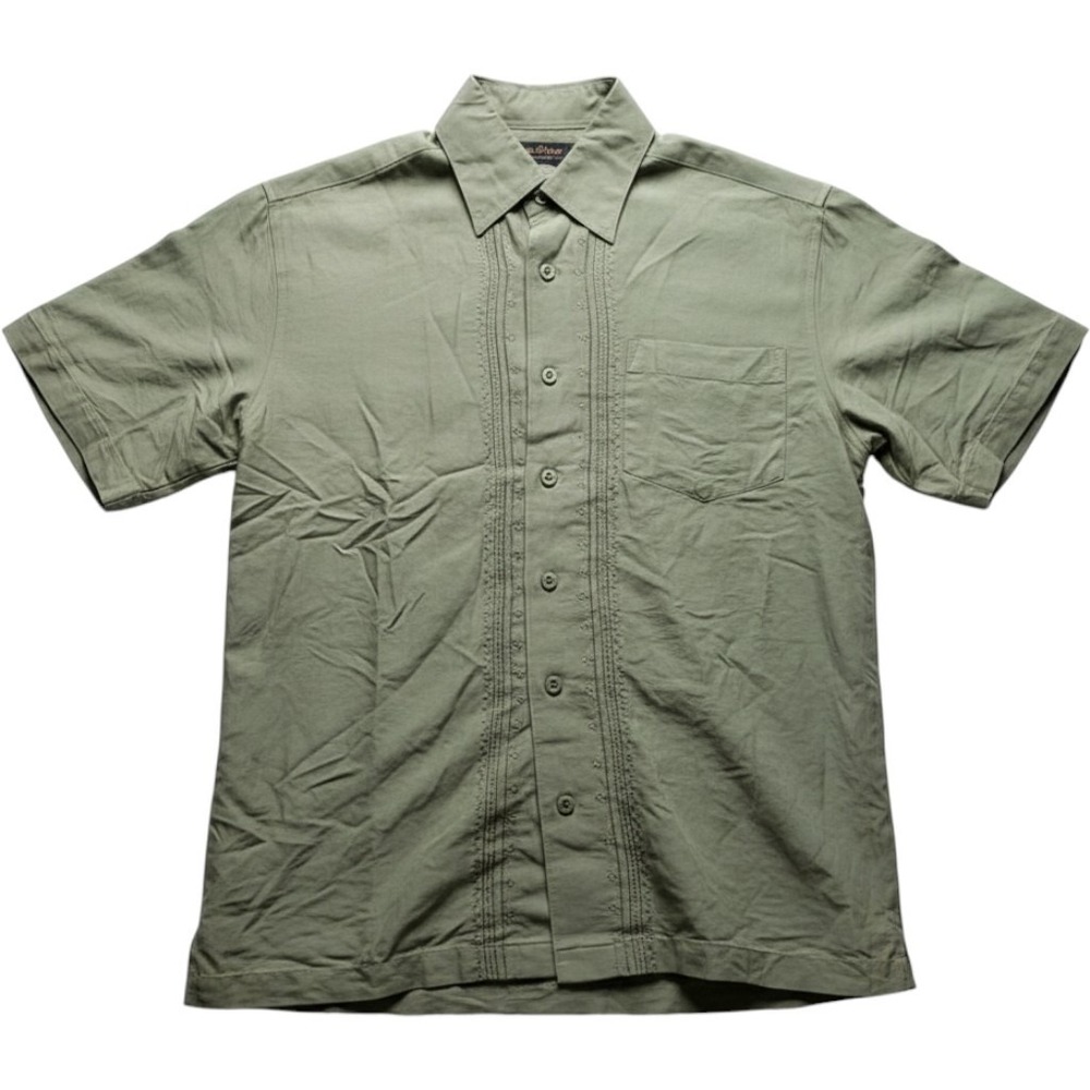Cubavera Shirt Mens Small Green Solid Ramie Rayon Short Sleeve Button-Up Casual